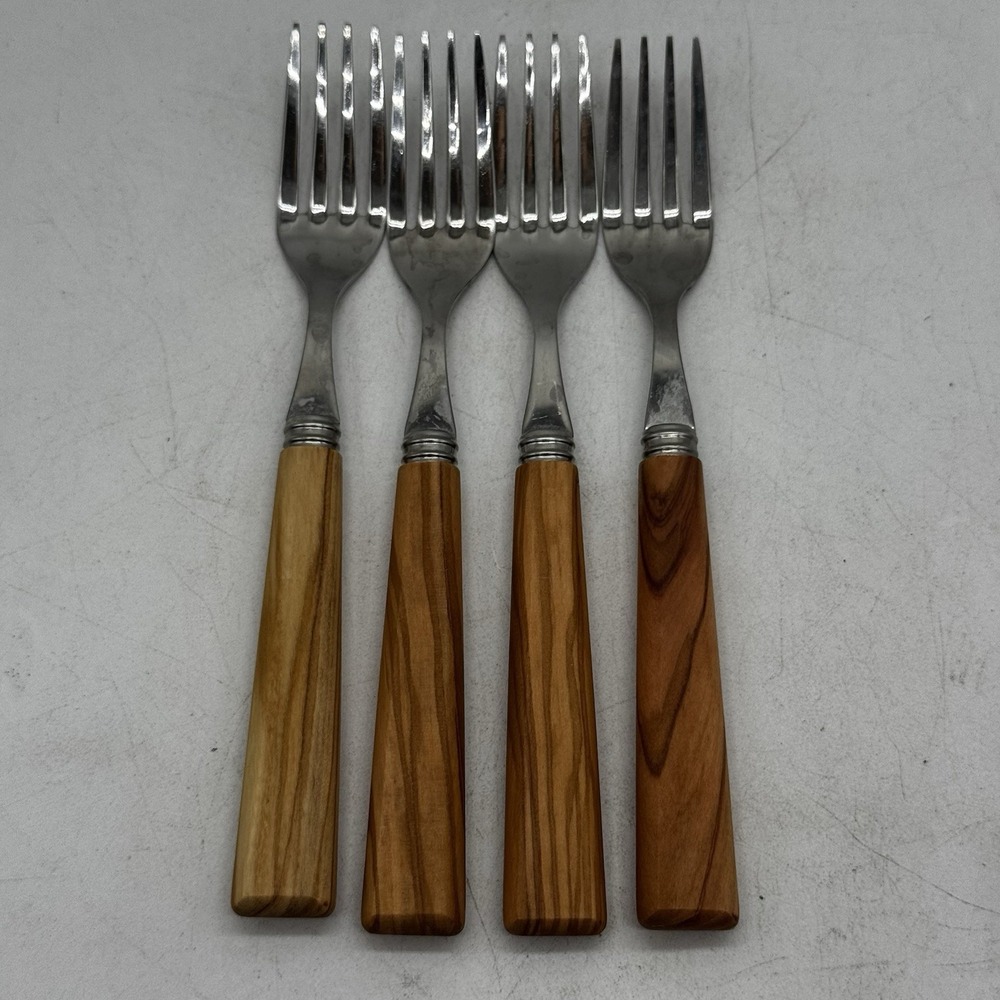 Jean Dubost Olivewood Flatware Set Lot 4 Salad Forks Made In France Inox Wood